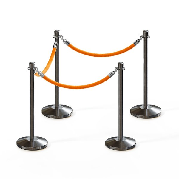 Montour Line Stanchion Post and Rope Kit Sat.Steel, 4 Crown Top 3 Gold Rope C-Kit-4-SS-CN-3-PVR-GD-PS